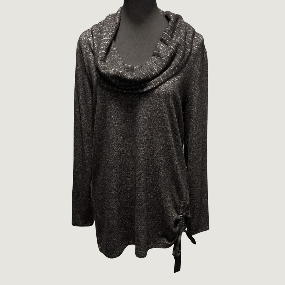 White House Black Market Tie Hem Cowl Neck Sweater, Black & White Marl, Large